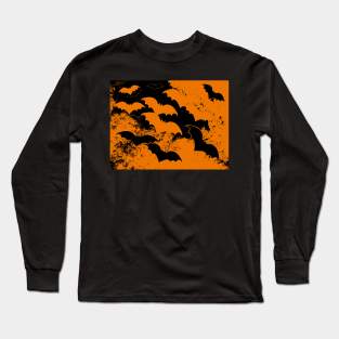 Black Bats In Flight Orange Long Sleeve T-Shirt